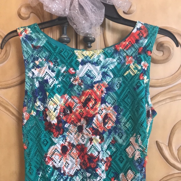 Bisou Bisou Floral Lace Fitted Dress Turquoise Green - Picture 3 of 11